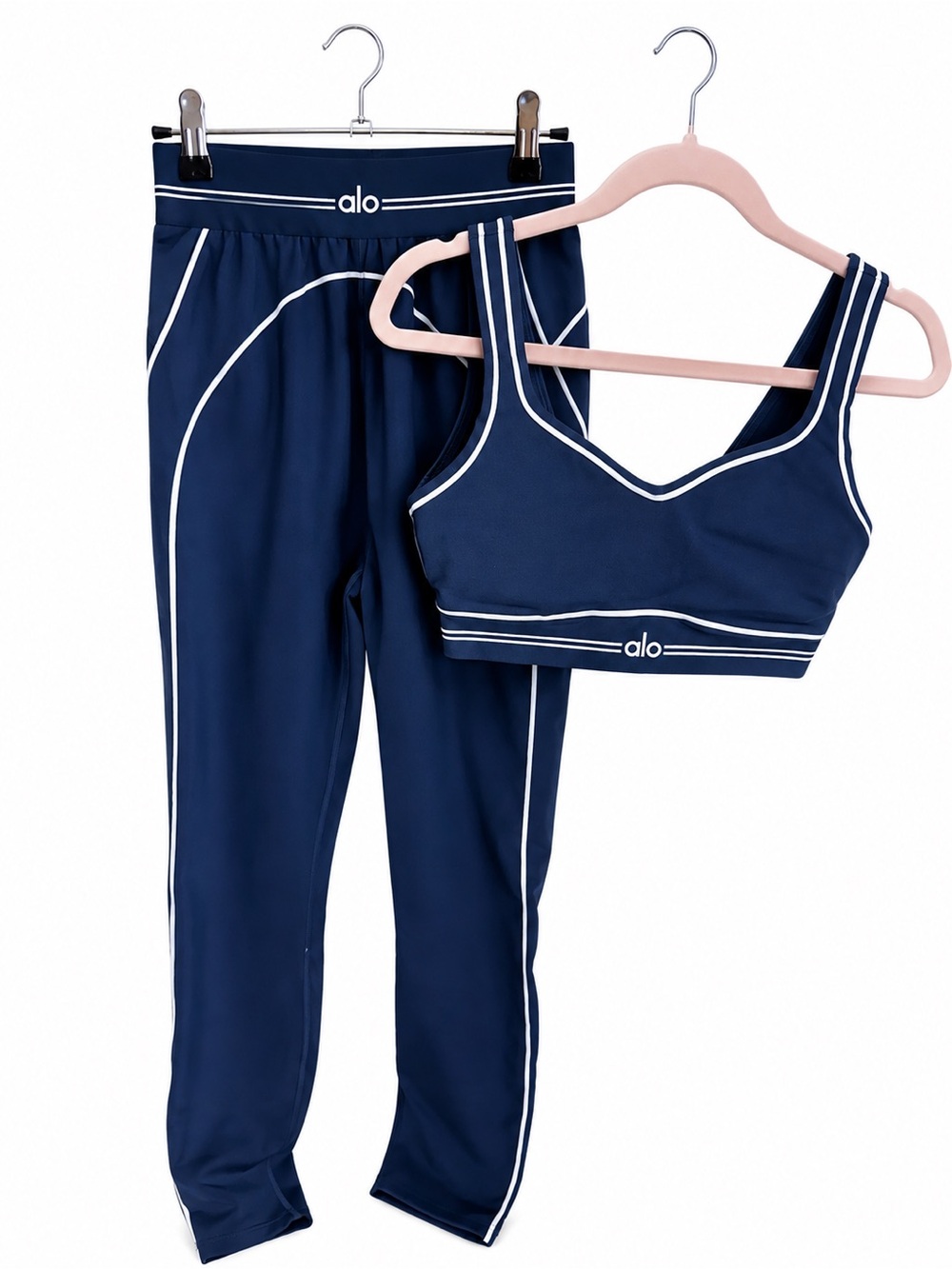 Alo Yoga Navy & White Piping Sports Bra Leggings Set Size Small